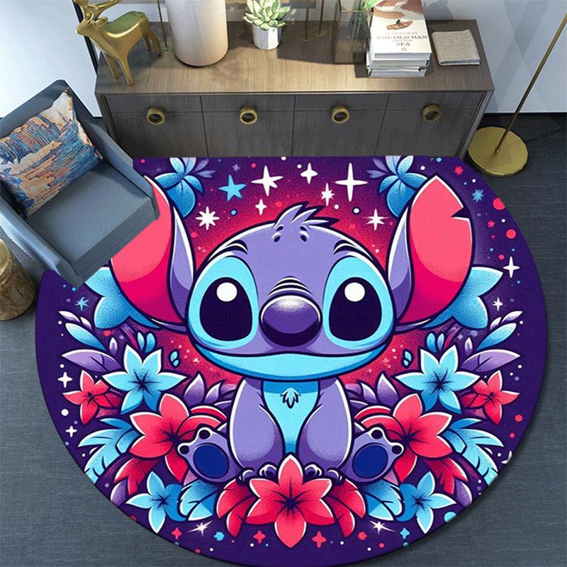 1pc Stitch Round Area Rug - Non-Slip, Machine Washable Polyester Carpet for Living Room & Bedroom Decor
