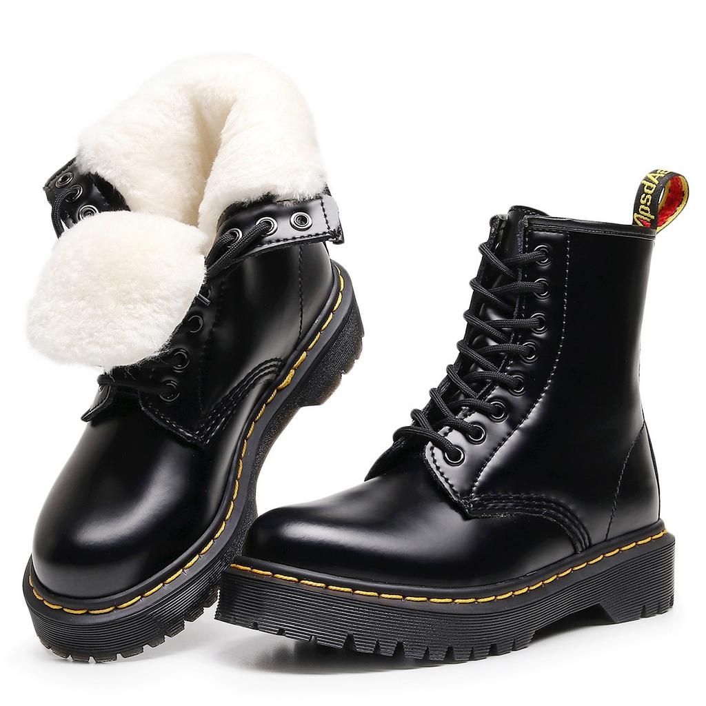 Real wool thick plush high top tooling boots hard leather open edge bead short boots leather boots round head locomotive shoes