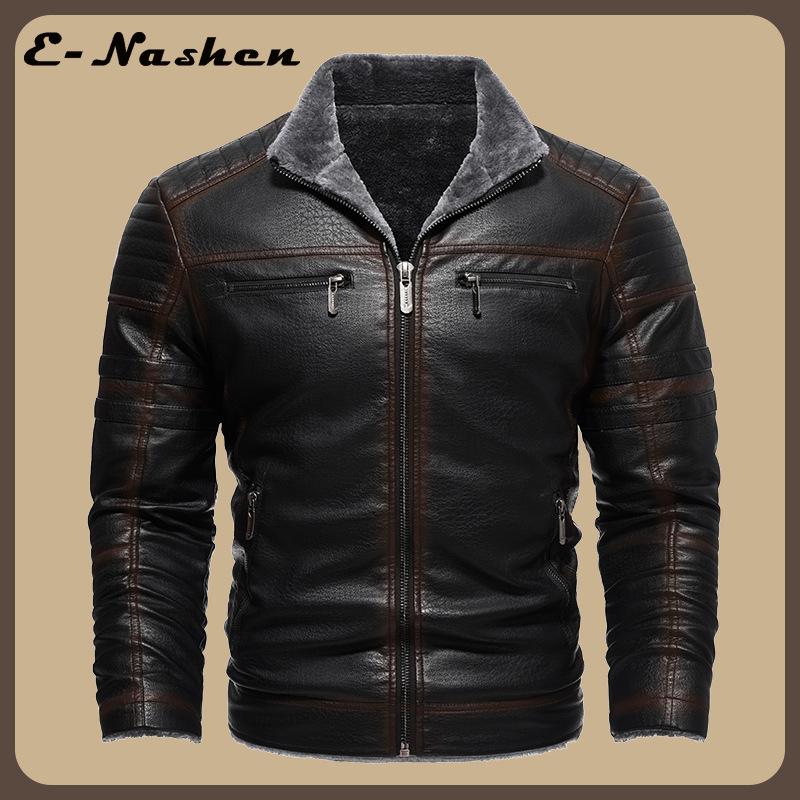 Men's Retro Faux Leather Jacket with Multi-Pockets, Fleece-lined PU, Business Casual Outerwear