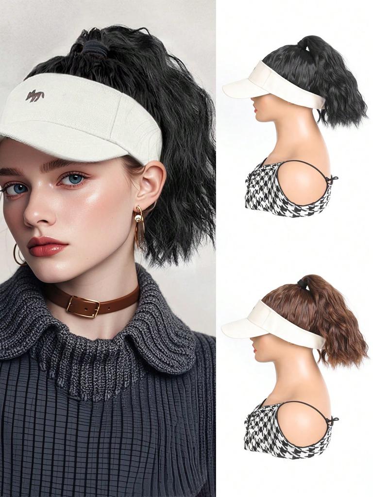 Perruque synthétique blanche avec queue de cheval ondulée, résistante à la chaleur, pour femme, bonnet et perruque en une seule pièce, pour un usage quotidien