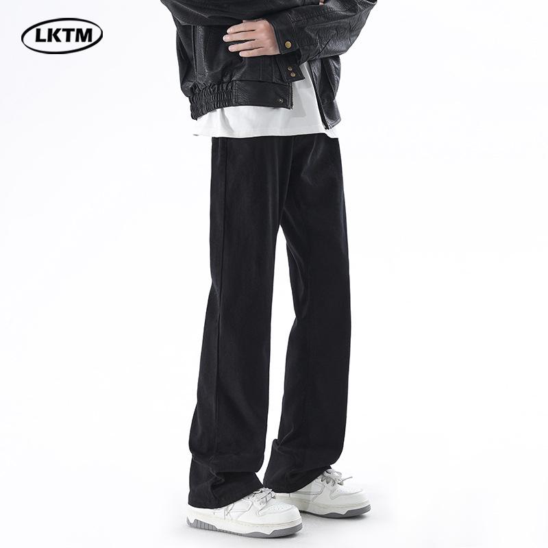 

LKTM Men s Korean Style Black Stretch Jeans 2024 - Loose Straight Leg Micro Flare Pants S чорний