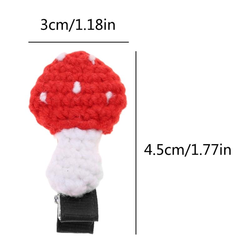 Handmade Crochet Mushroom Hair Clip Headwea Sweet Cute Knitted Hairpin for Girls