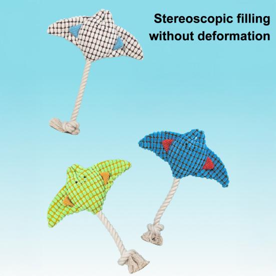 Plush Manta Ray Dog Chew Toy with Cotton Rope Squeaky Stuffed Sea Animal Plushie Boredom Reduction Dog Teething Interactive Toy