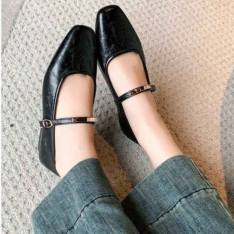 Fashion 2025 New Genuine Shoes Mary Janes Square Toe Low Heels Solid Color Offcie Dress Daily Female Shoes