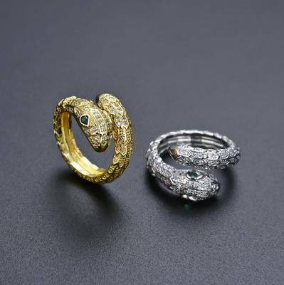 European and American Fashion Ins Cold Wind Design Snake Ring Single Circle Snake Scale Flashing Snake Head Open Ring