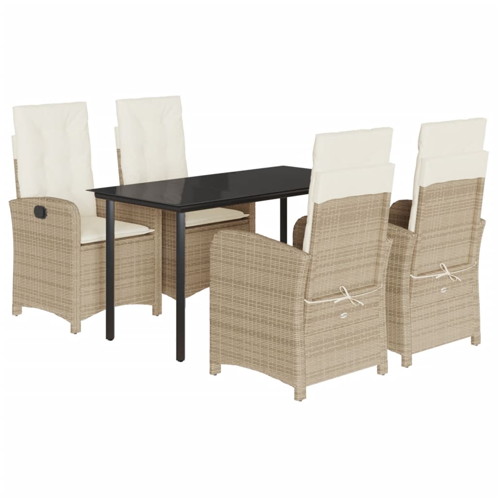 Vidaxl 5-Cz. Garden Furniture Set With Cushions, Beige, Poly Rattan