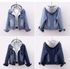 Damen Kapuzen-Jeansjacke mit langen Ärmeln Locker geschnitten Cropped Truckerjacke Koreanischer Pendlerstil Einreihiger Jean-Mantel