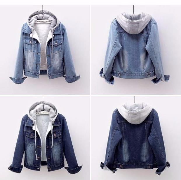 Damen Kapuzen-Jeansjacke mit langen Ärmeln Locker geschnitten Cropped Truckerjacke Koreanischer Pendlerstil Einreihiger Jean-Mantel
