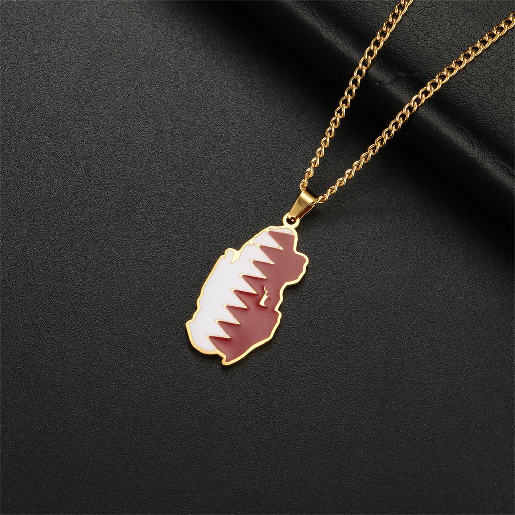  Drip Oil Qatar Map Necklace For Women Men Stainless Steel Qatari Country Flag Pendant Chain Patriotic Jewelry Wholesale