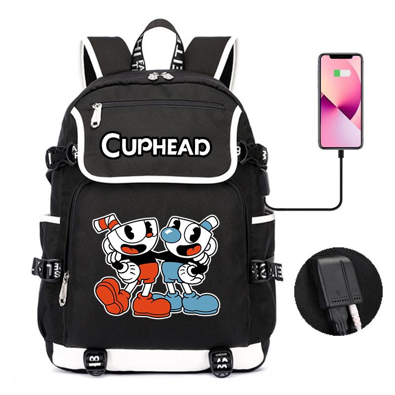 

Cuphead Teacup Head Adventure Peripheral Cartoon Pattern, Backpack, Student Schoolbag Usb Computer Bag 18inch