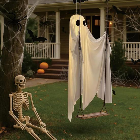 Halloween Outdoor Swing Ghost Decor 5 FT Large Hanging Swing Ghost for Front Porch Yard Tree Haunted House Party Decor