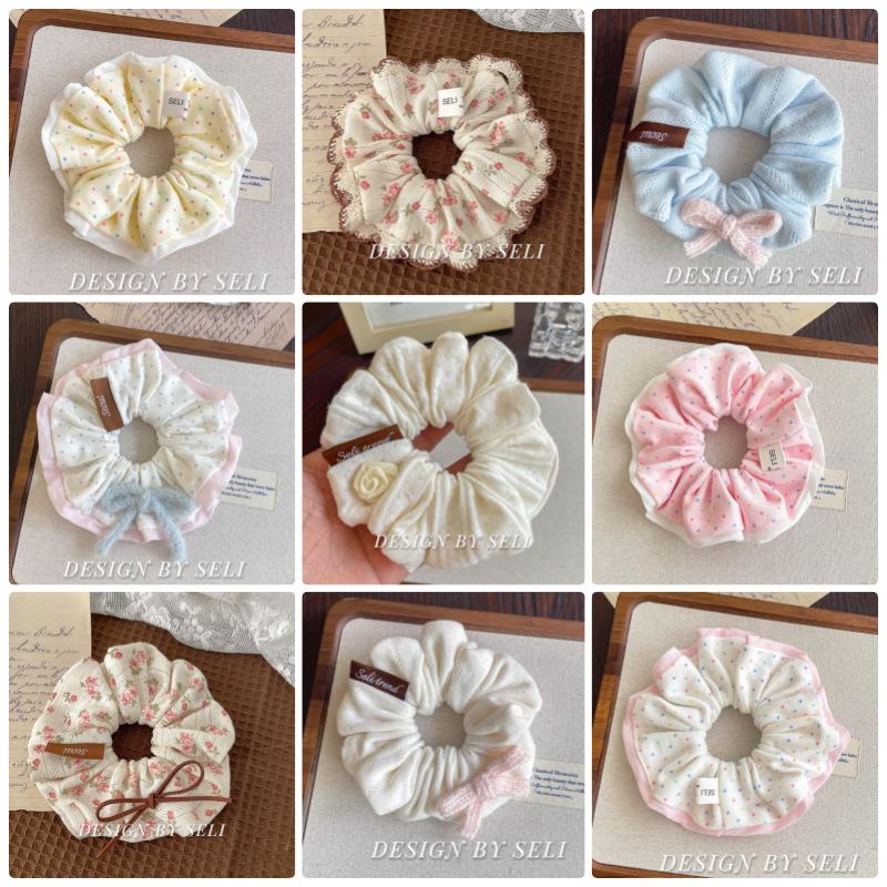 Soft Knitted Collection Autumn Winter Sweet Scrunchie Polka Dot Floral