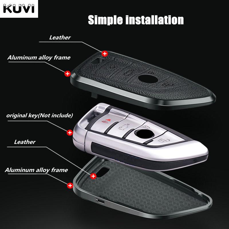 Metal Genuine Leather Auto Smart Key Fob Cover Case Housing Remote Fit For Bmw X1 X3 X5 X6 X7 1 3 5 6 7 Series G20 G30 G11 F15 F16 G01 G02 F48