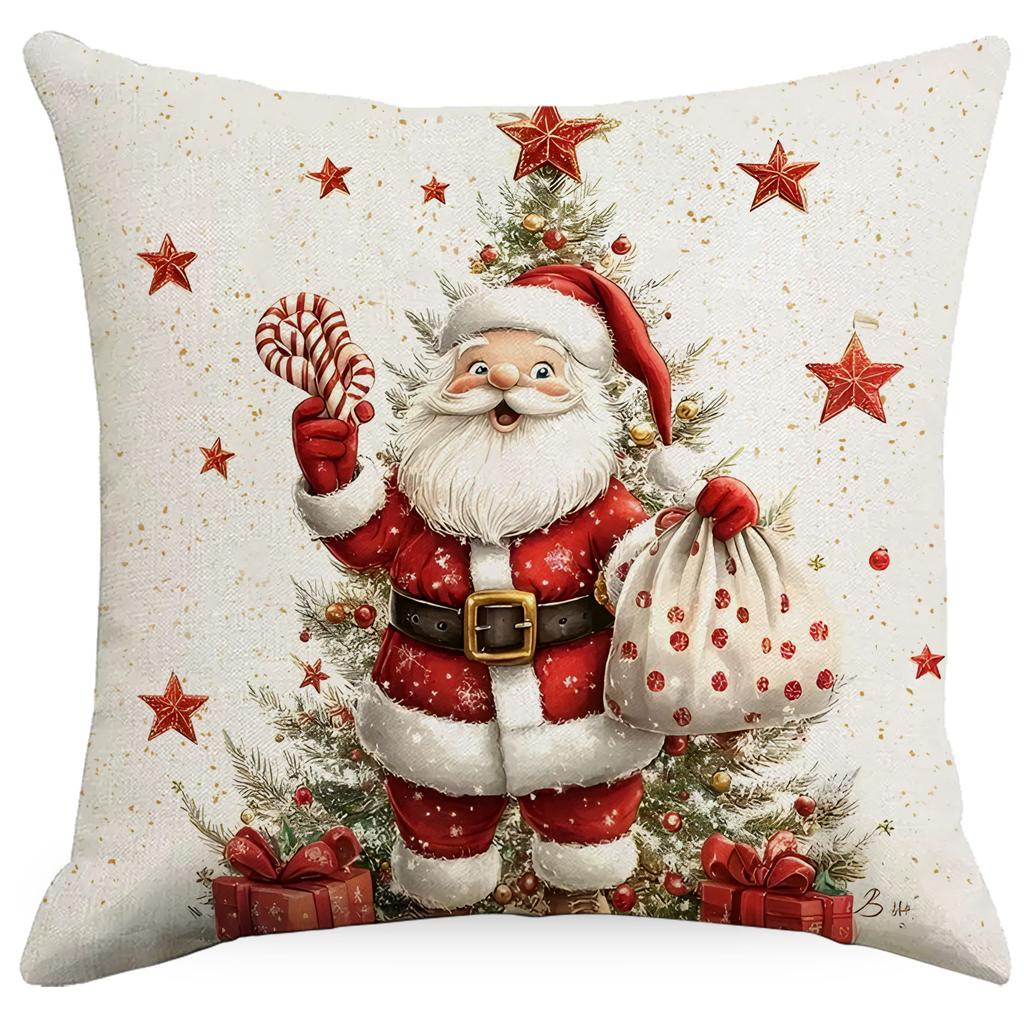 New Christmas Pillowcase Santa Claus Snowman Line Printed Cushion Pillowcase