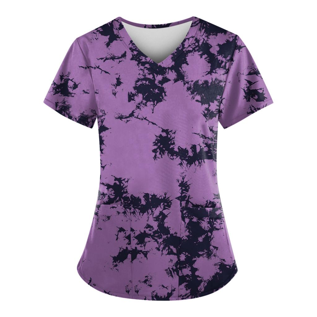 Women's Fashion V-neck Short Sleeve Workwear With Pockets Printed Tops Summer Tops For Women