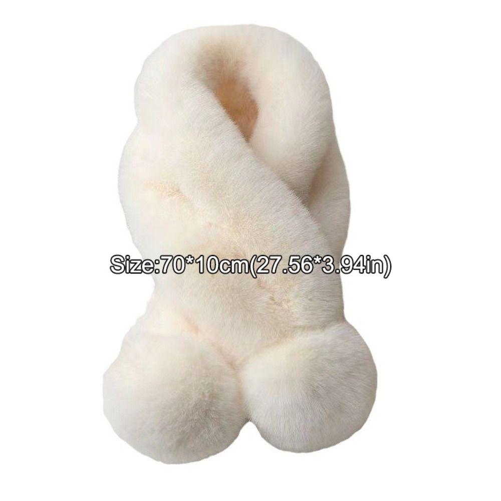 Fluffy Pompoms Warm Cross Scarf Plush Neck Warmer Fashion Neckerchief Wrap For Women Girls