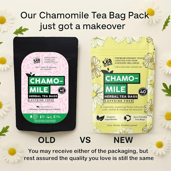The Tea Trove Pure Chamomile Tea Bags Organic - 40 Eco-Friendly Caffeine Free Camomile tea for sleep | Pack of 1, 40 grams