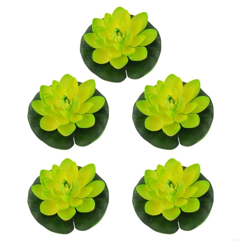 5pcs Realistic Floating Foam Water Plant Faux Lotuses Lilies Pad For Outdoor Pond Indoor Aquariums Home Decoration