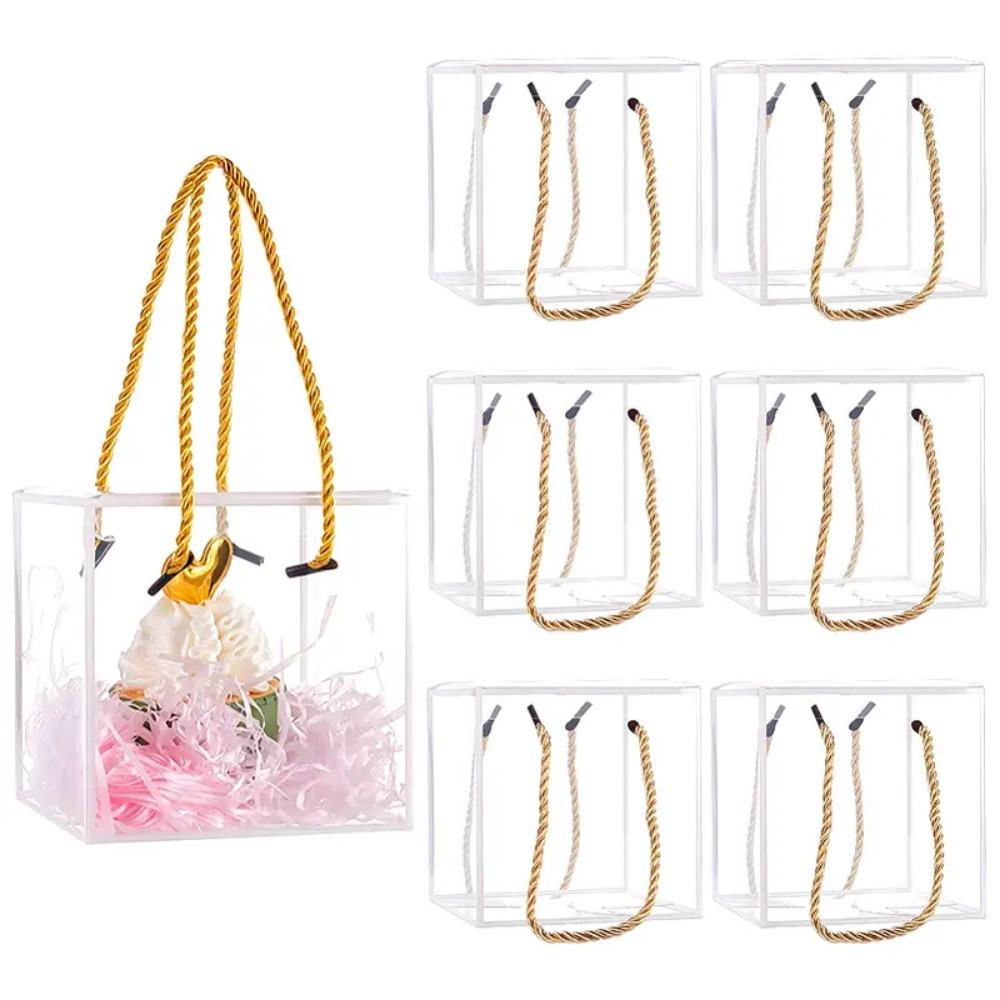 8pcs Transparent PVC Gift Boxes with Polyester Cord Handles Square Clear Box Gift Packing Box Jewelry Ornament Packaging Display Clear Display Cases