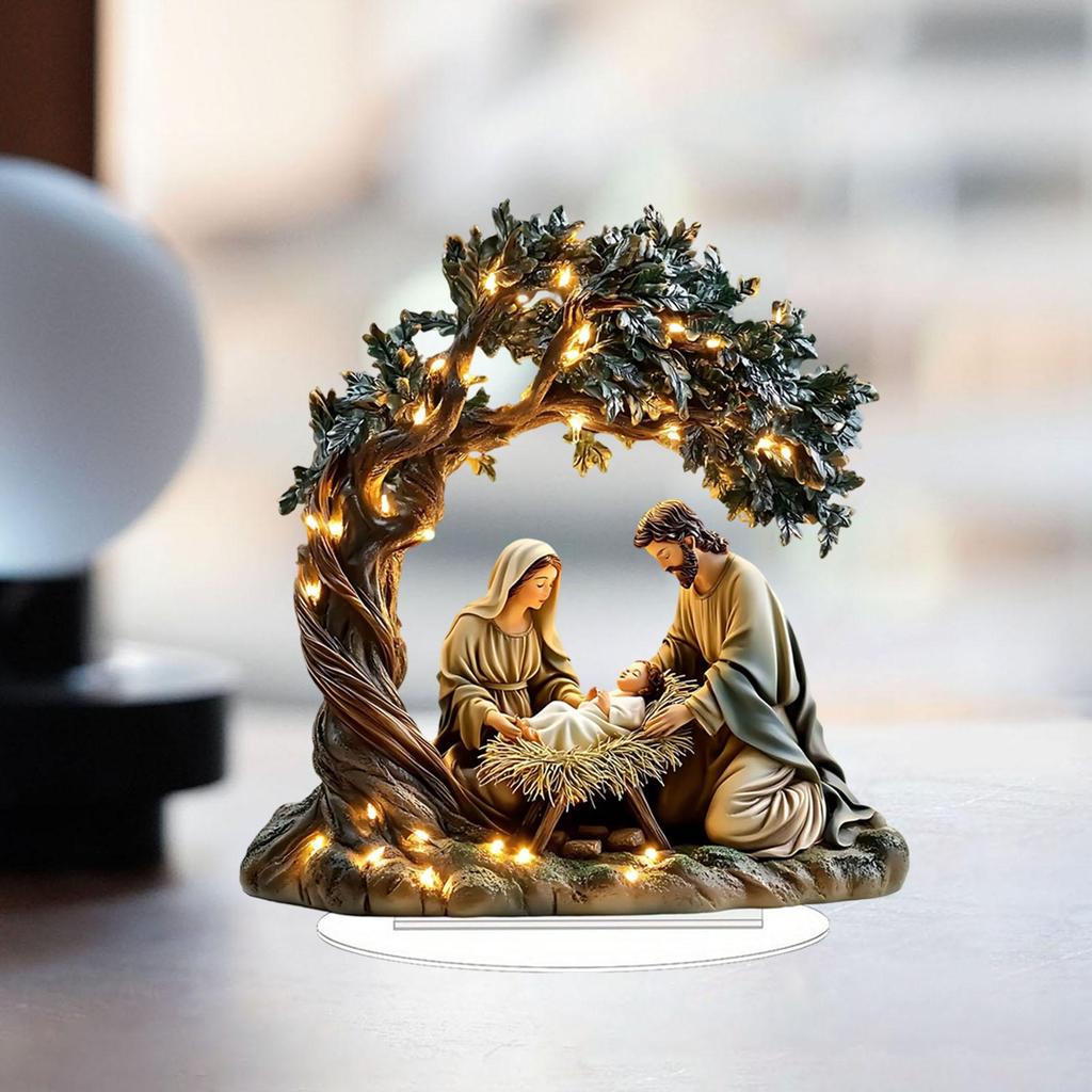 2D Acrylic Virgin Mary Statue Jesus Nativity Scene Figures Classic Exquisite Religious Decoration Christmas Desktop Home Decor