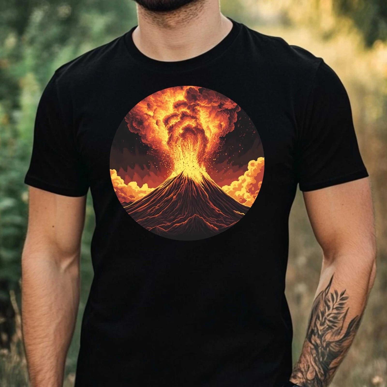 T-Shirt Herren Ausbrechender Vulkan Motiv Baumwolle Größe XS bis 5XL XS