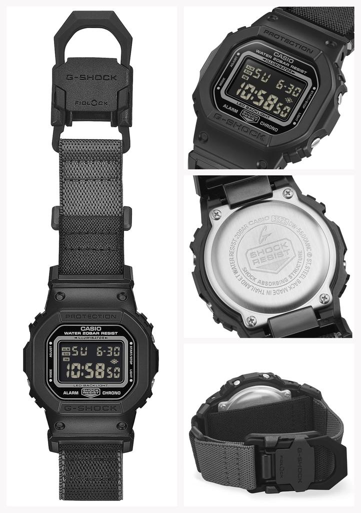 CASIO G-SHOCK DW-5600MNC-1JF Black Cloth Band FIDLOCK Magnetic Buckle Watch