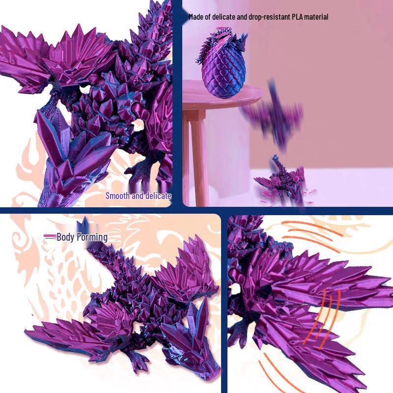 3D Printed Expandable Winged Crystal Dragon Ornament - Gemstone Dragon Children's Toy