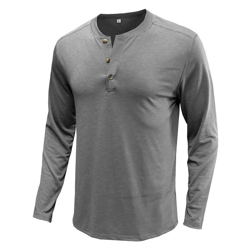 Autumn and Winter Classic Solid Round Neck Button Long Sleeve Men's T-Shirt
