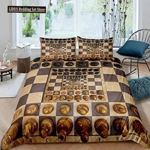 Internationell Schack Påslakanset Svart Vitt Rutigt Schackbräde Täcke Örngott Tävlingsspel För Pojkar Tonåringar Sängklädesset