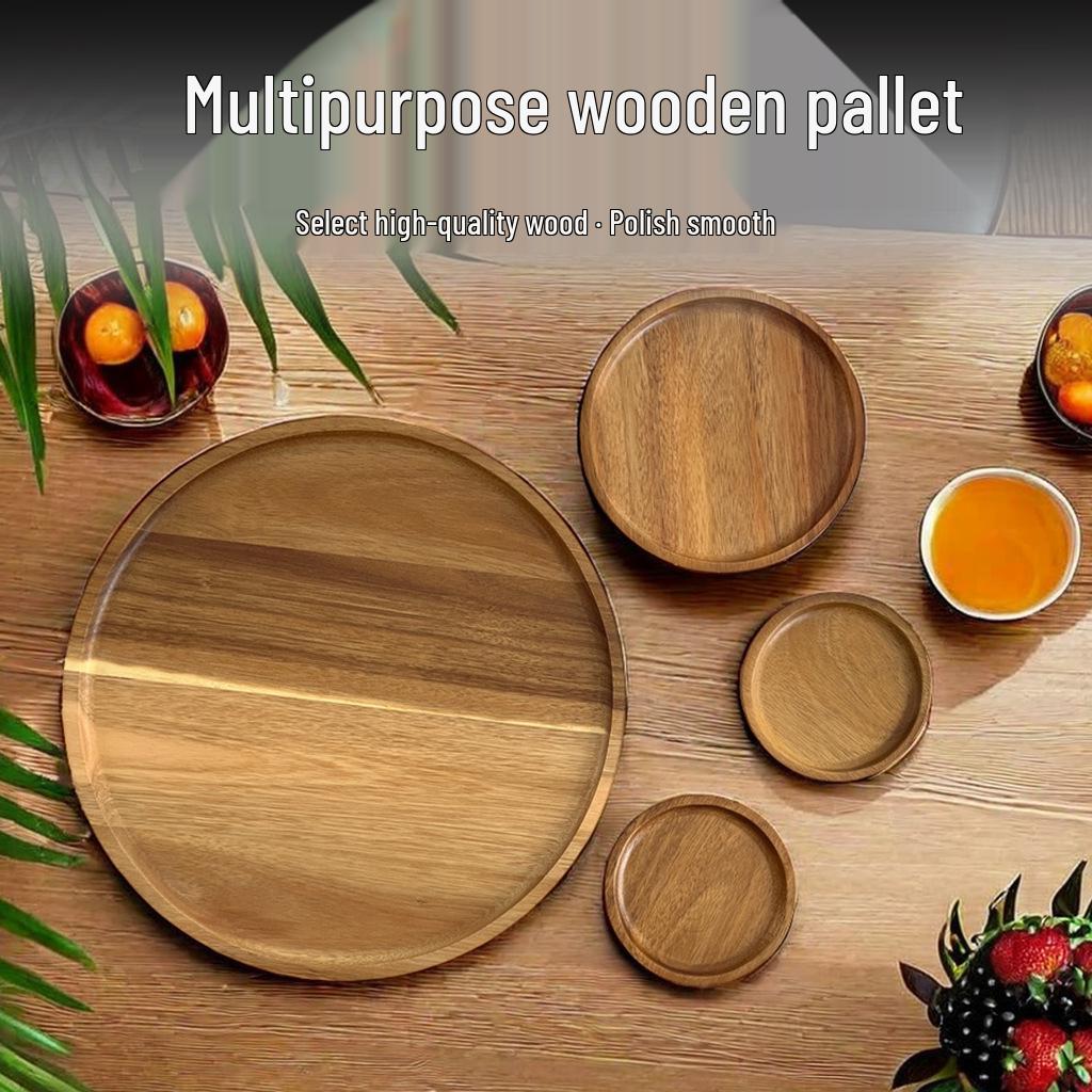 Large Japanese Acacia Wooden Tray & Dinner Plate Set