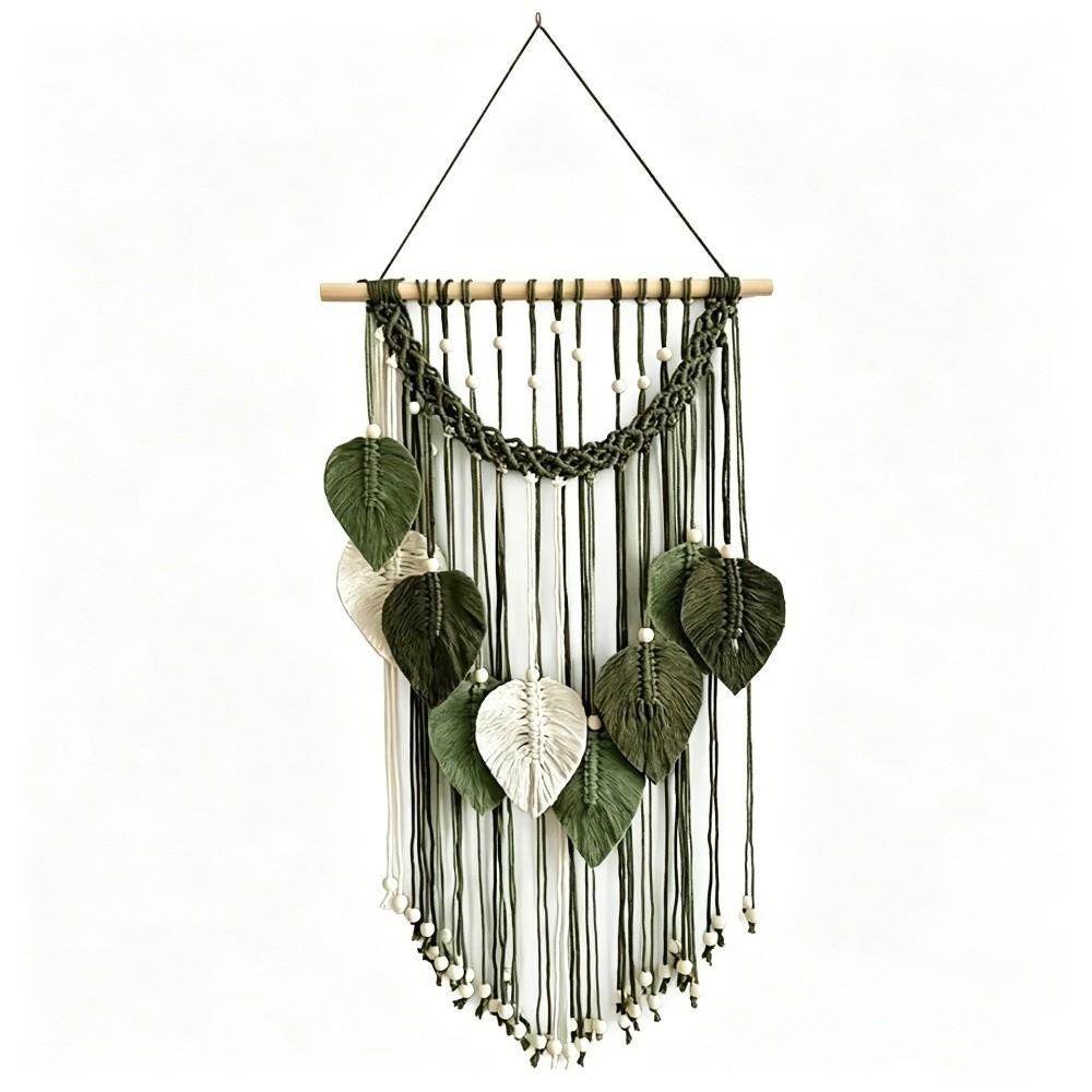 Handmade Woven Macrame Wall Hanging Cotton Rope Boho Wall Decor Leaf Wall Decor Living Room Decor