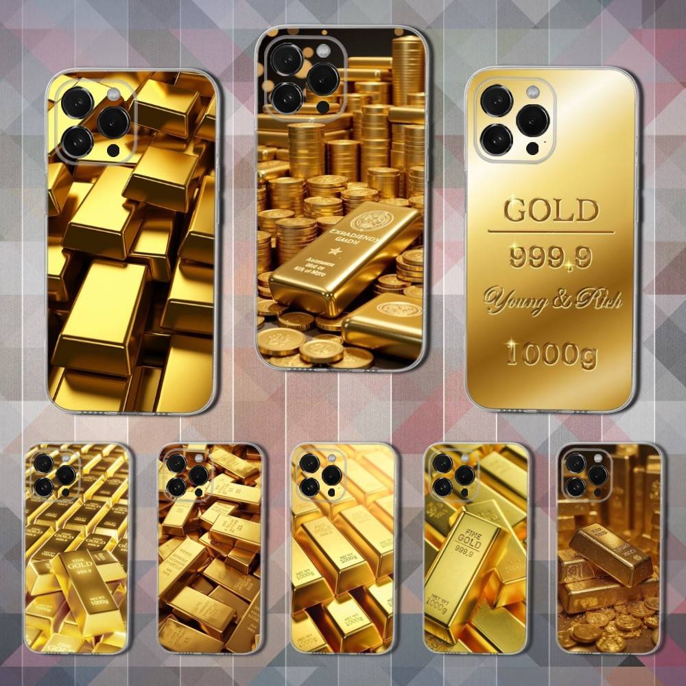 Cool Art Gold Precious Phone Case For iPhone,14,13,12,15,Pro,Max,Plus,11,17,16,X,XS,XR,SE,Mini Transparent Soft Cover