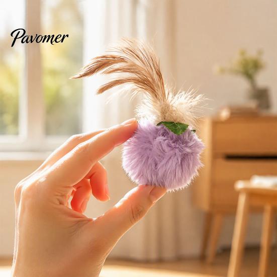 Plush Furry Ball with Feathers Cat Toy Feather, Interactive Pom Balls, Realistic Prey Motion Toys Soft Kitten Chasing for Indoor Cats Exercise