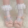 Lolita Summer Knee Socks With Lace Trim And Heart Pattern For Girls