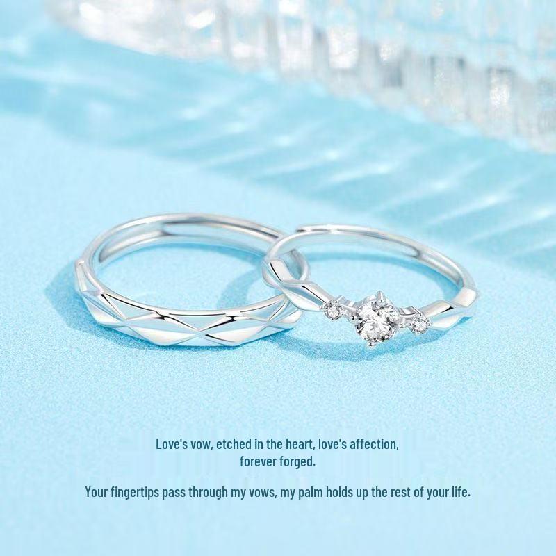 

Love s Promise Platinum Gold Couple s Ring: 999 Sterling Silver Plated, Open Design with Entwined Threads and Simple Diamond Accents. Adjustable Open Design