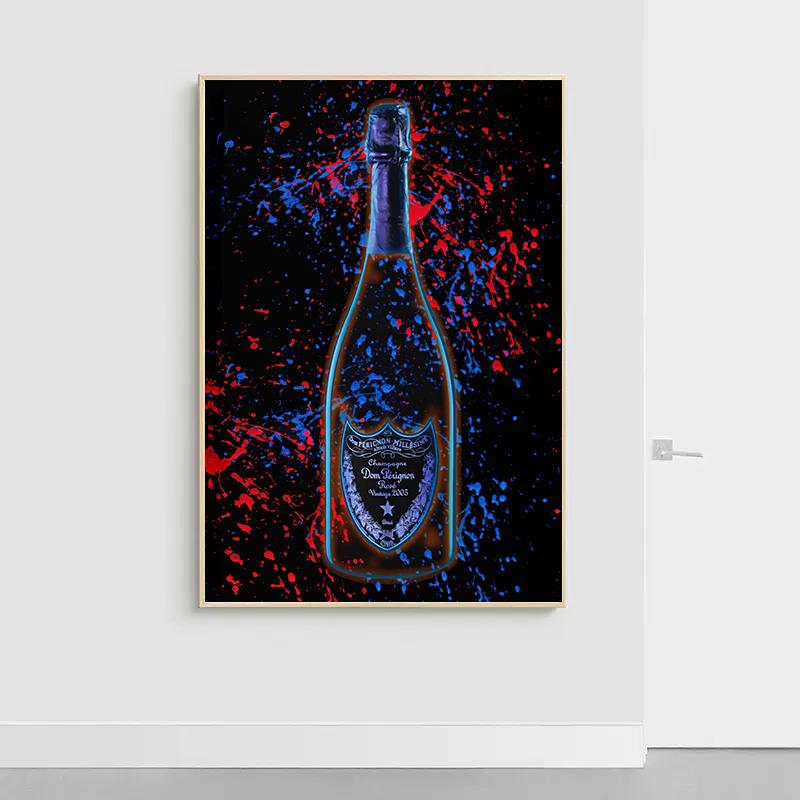 Neon Effect Wine Bottle Poster Canvas Painting Luxury Wall Picture For Modern Living Room Home Decoration