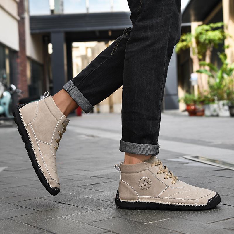 Retro Erkek Botları Moda tasarım ayakkabı Erkekler yarım çizmeler Erkekler Yürüyüş Ayakkabısı Nefes Çizmeler