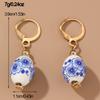 Ceramics Pearl Dangle Earring Bohemia Earrings Handmade Blue and White Porcelain Earrings Jewelry Accessories Tassel