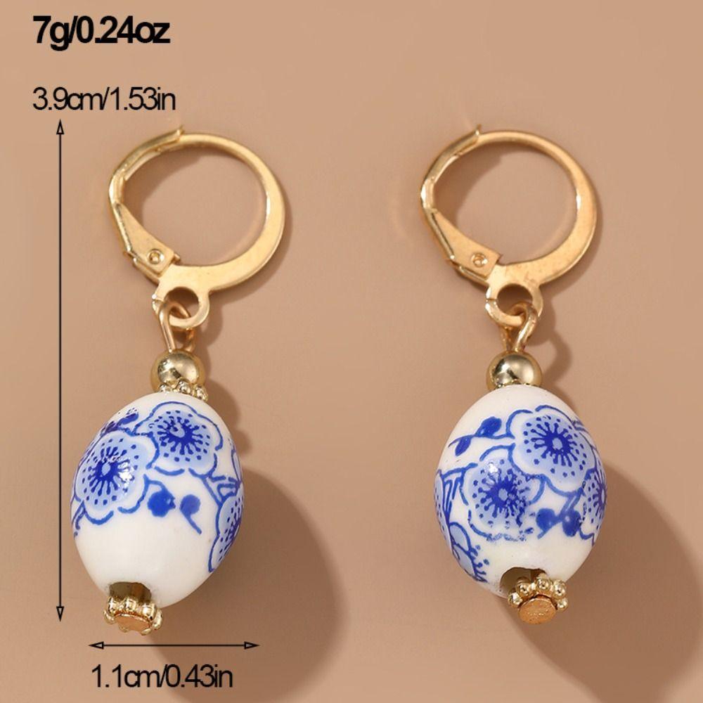 Ceramics Pearl Dangle Earring Bohemia Earrings Handmade Blue and White Porcelain Earrings Jewelry Accessories Tassel