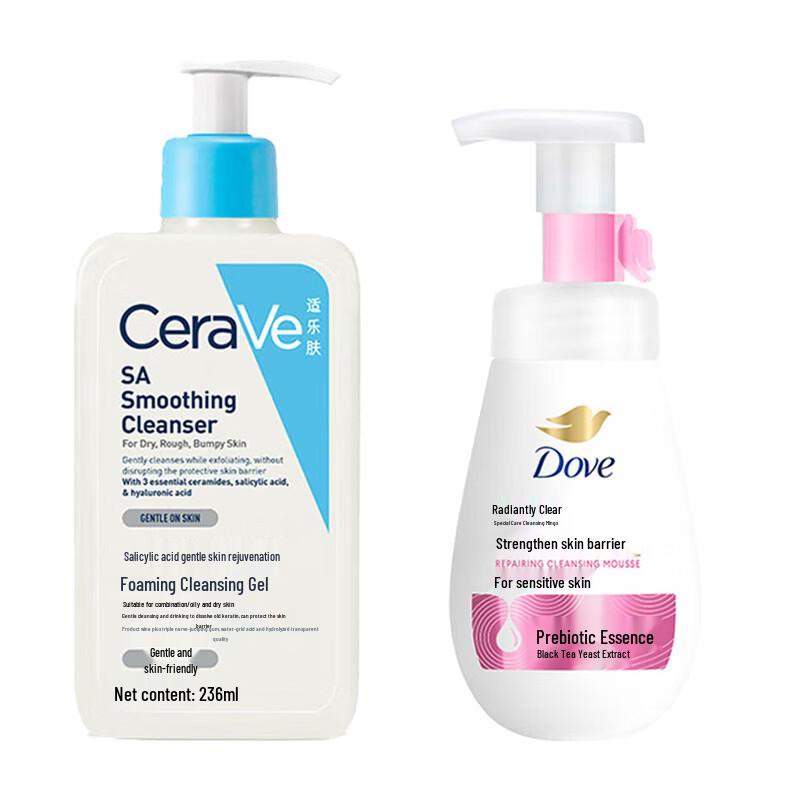 CeraVe Foaming Cleanser & Dove Radiant Repair Foam Duo