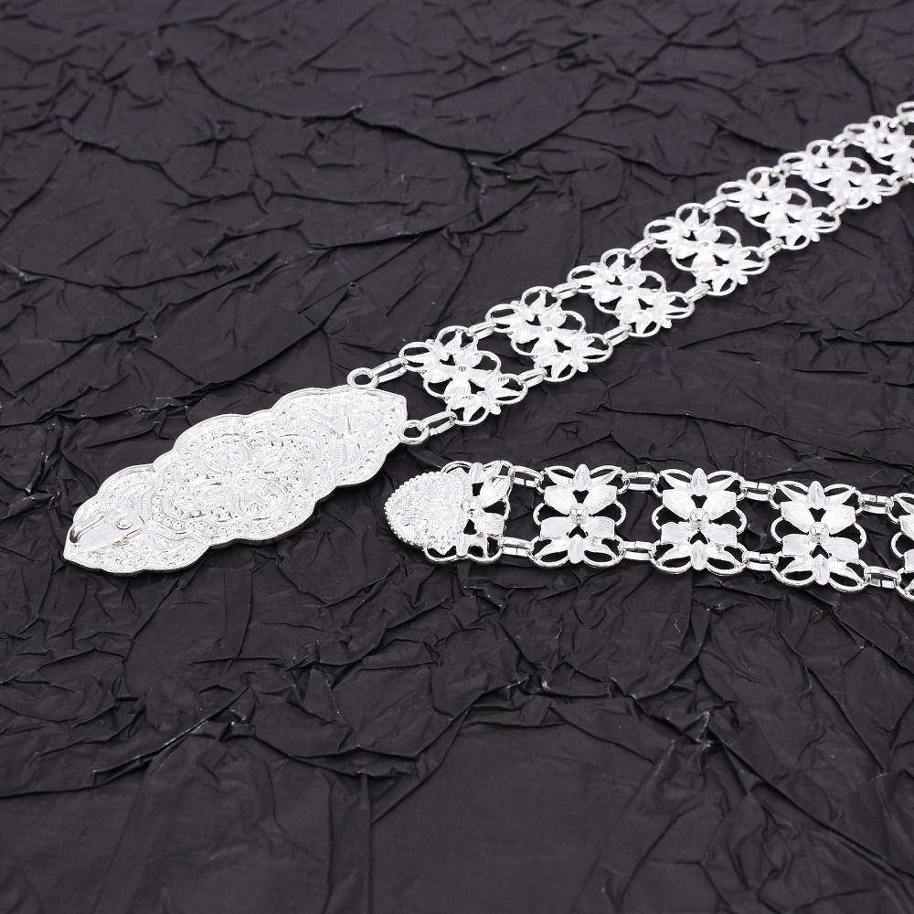 Metal Ethnic Style Belt Silver Dance Dress Belt Chains Flower Metal Waist Chain  Festival Accessory