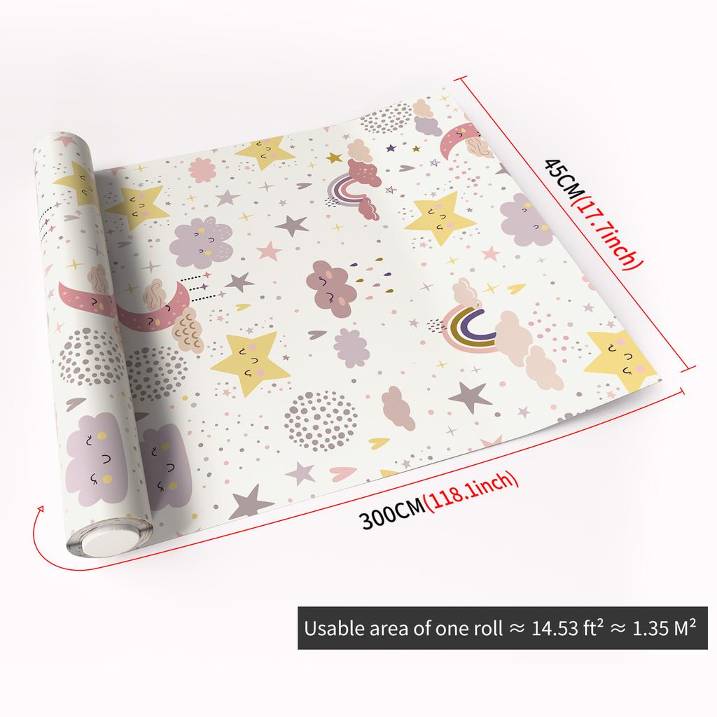 45x300CM Fresh Style Adhesive Wall Wallpaper,Waterproof PVC Peel&Stick Wall Sticker for Kids Room Bedroom Living Room Home Decor