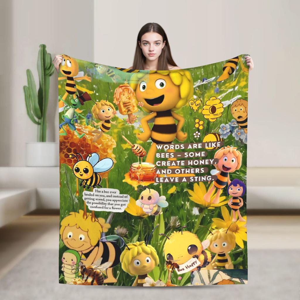 Maya The Bee Blanket  Decorative Flannel Throw Blanket For Couch Chair Soft Warm Custom DIY Quality Bedspread Gift