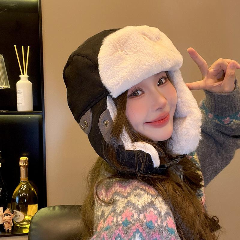 Women's Face protecting Ears and Warm Pullover Hat with Velvet Thickened Cycling Skiing and Cold Proof Lei Feng Hat