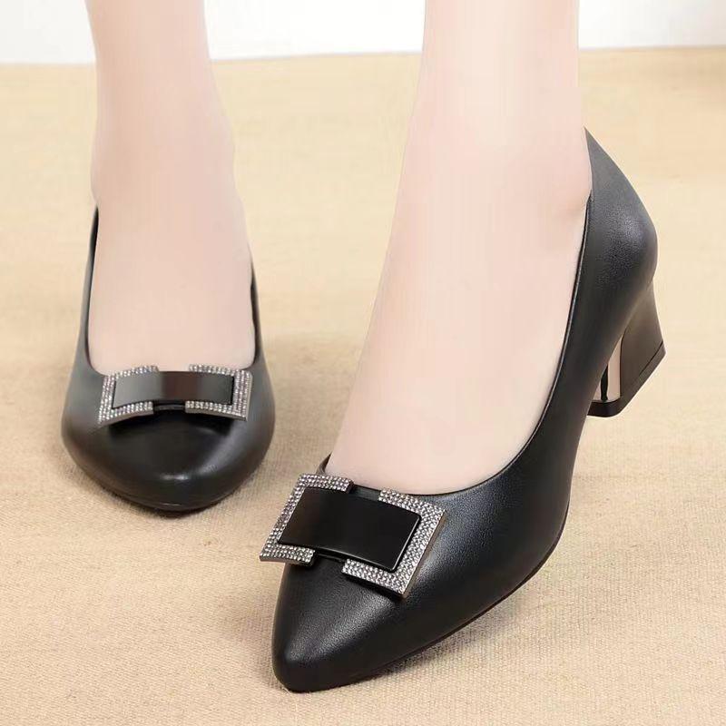 Nowe Buty Wsuwane na Wiosnę/Jesień z Grubym Obcasem, Średnim Obcasem, Miękka Skóra, Podwyższające Wzrost, Wyszczuplające, Eleganckie, Lekkie i Codziennego Dopasowania