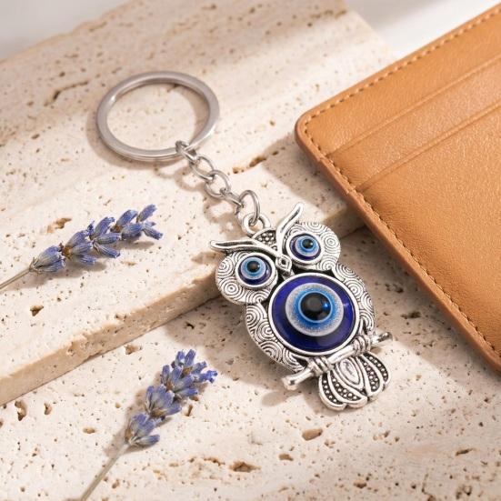 2Pcs Evil Eye Owl Keychains Metal Owl Bag Charm Backpack Charm Retro Evil Eye Keychain for Women Purse Handbag