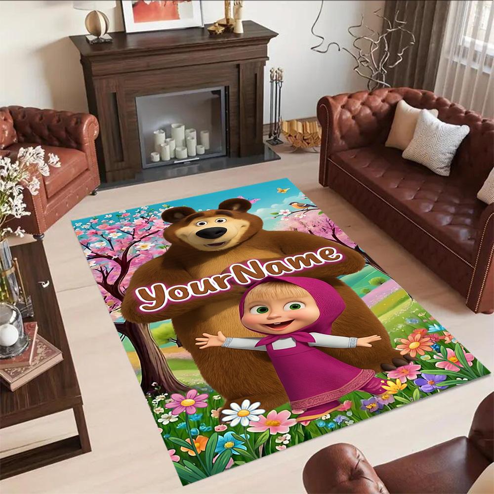 Masha Bear Customizable Name Floor Mat Design for Game Room Balcony Decorate Room Dormitory Antislip Carpet Office Home Decor Spiritual Gift