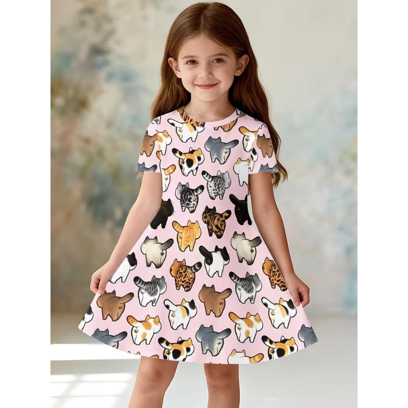 Girl Clothes Cute Cartoon Graphic Printed Girls' Princess Dress Summer Casual