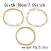 Vintage Handmade Gold Bead And Imitation Pearl Elastic Bracelet Set For Women Boho Party Fashion Jewelry