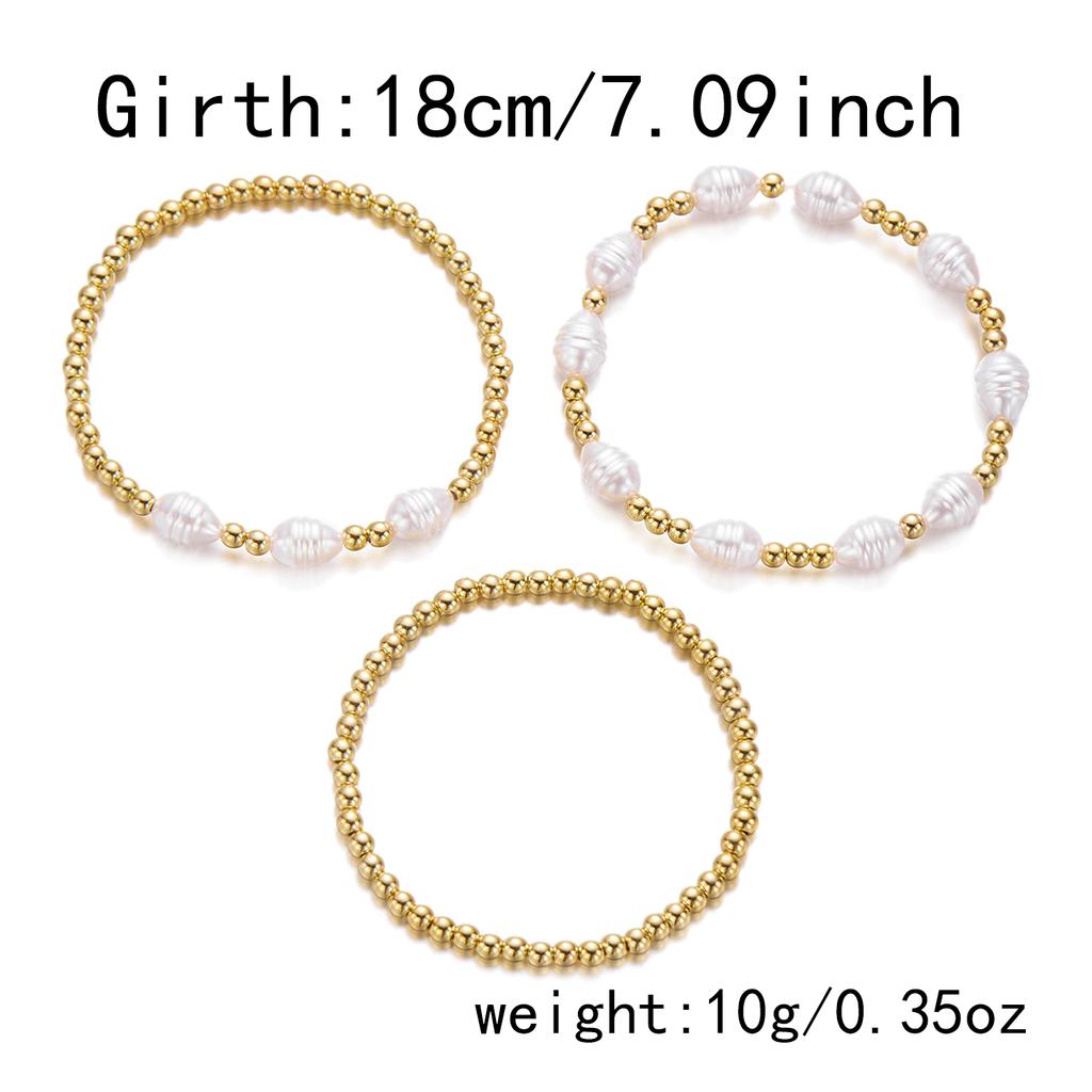 Vintage Handmade Gold Bead And Imitation Pearl Elastic Bracelet Set For Women Boho Party Fashion Jewelry